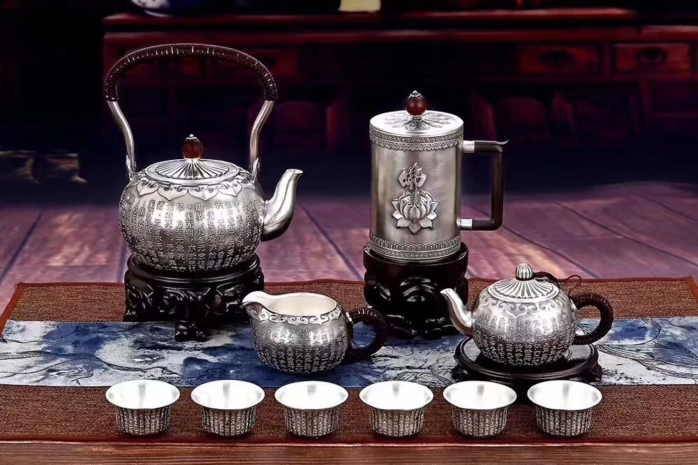 纯银礼品定制-纯银茶具《心经图》